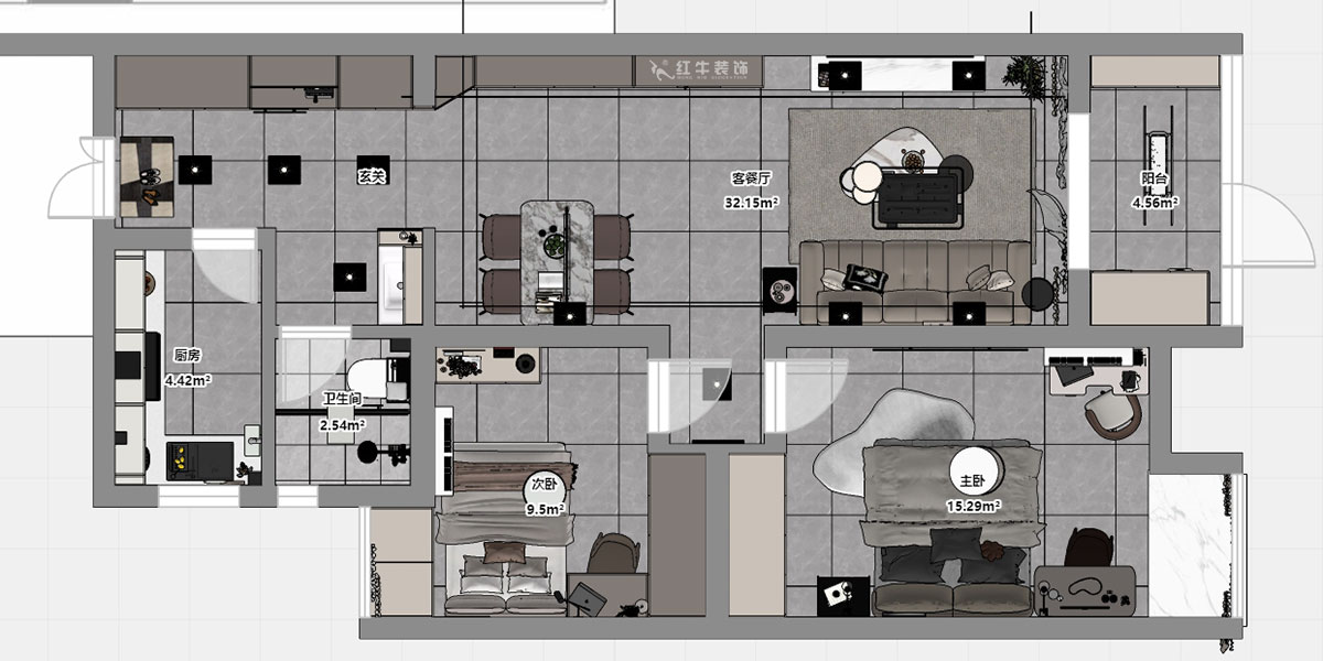 孟宪涛｜紫杨佳园11-108-85㎡-简约风格｜2室2厅1卫｜老房装修｜定制家｜全包12万｜00_03平面彩图